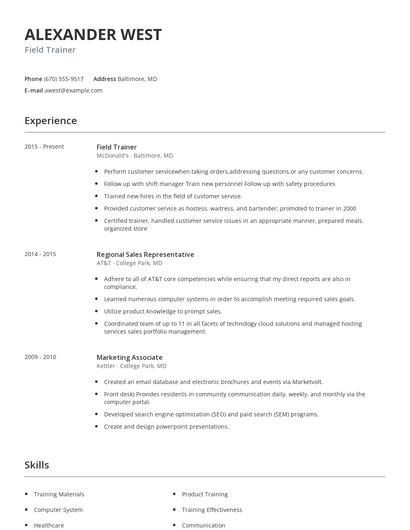 Field Trainer Resume