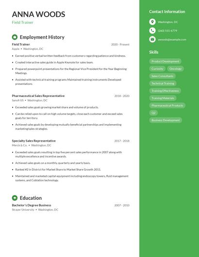 Field Trainer Resume