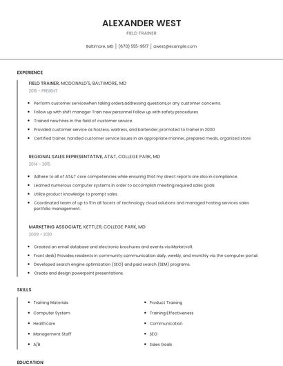 Field Trainer Resume