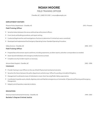 Field Training Officer Resume