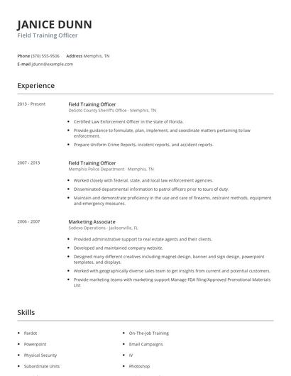 Field Training Officer Resume