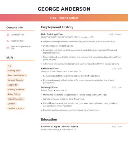 Field Training Officer Resume