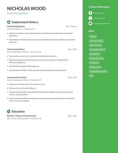 Field Training Officer Resume