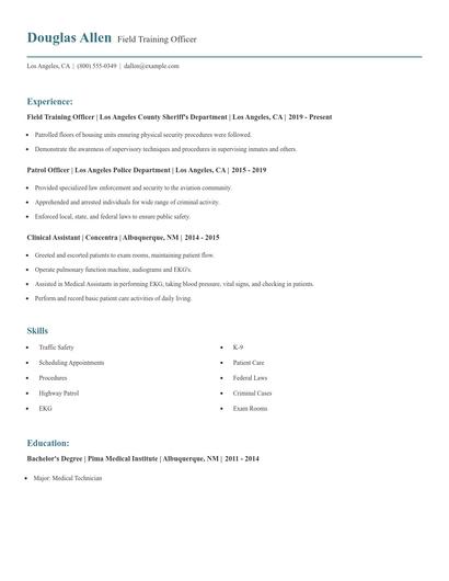 Field Training Officer Resume