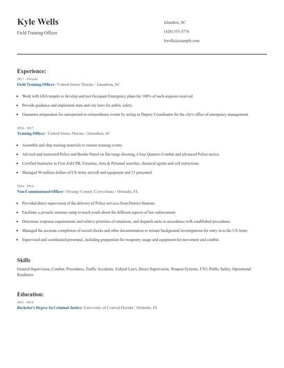 Field Training Officer Resume