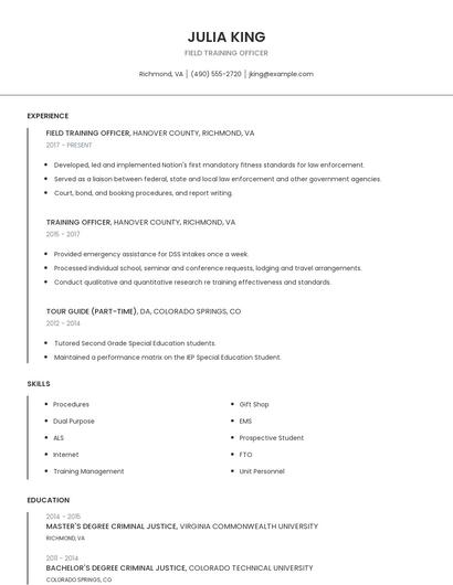 Field Training Officer Resume