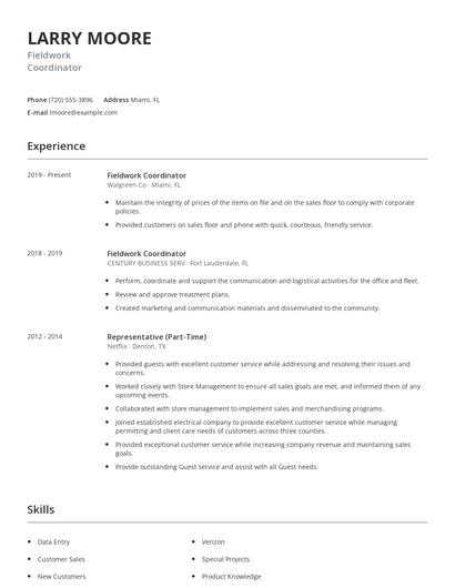 Fieldwork Coordinator Resume