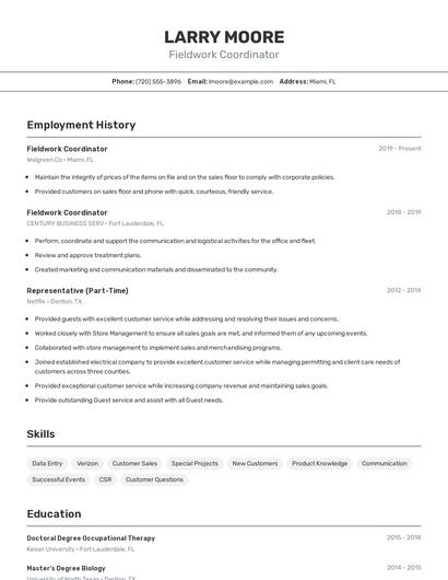 Fieldwork Coordinator Resume