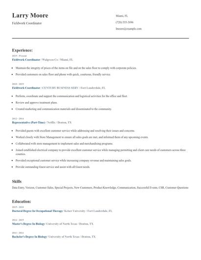 Fieldwork Coordinator Resume