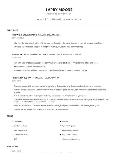 Fieldwork Coordinator Resume
