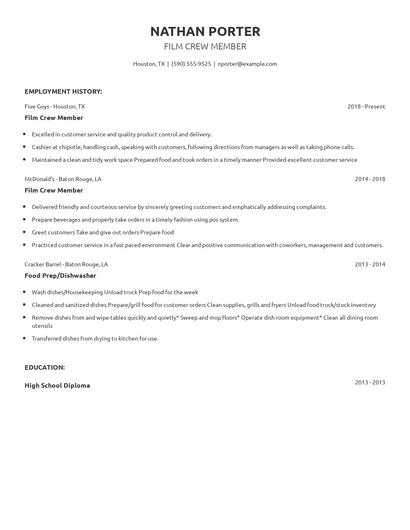 Film Crew Member Resume