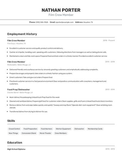 Film Crew Member Resume