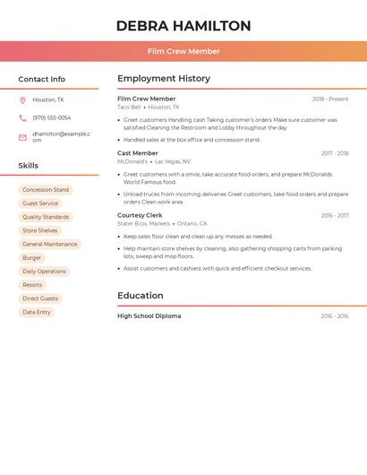Film Crew Member Resume