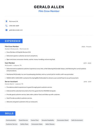 Film Crew Member Resume