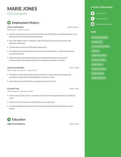 Film Crew Member Resume