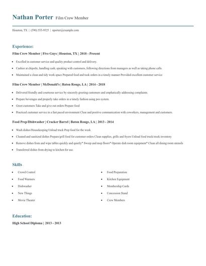 Film Crew Member Resume
