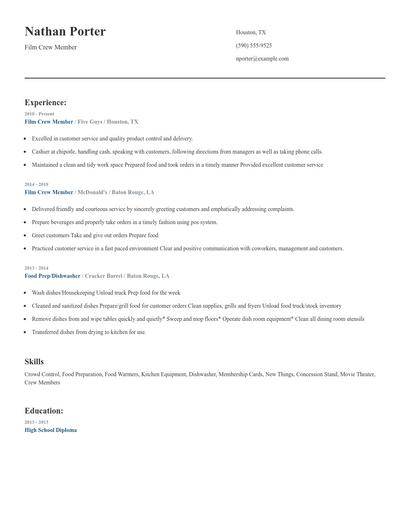 Film Crew Member Resume