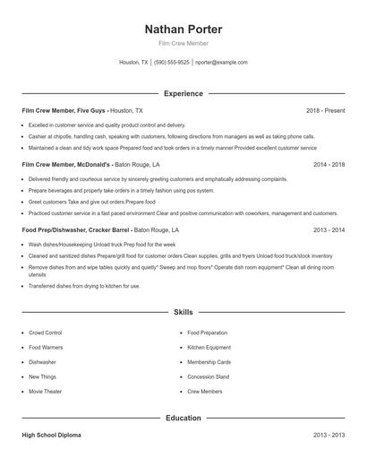 Film Crew Member Resume
