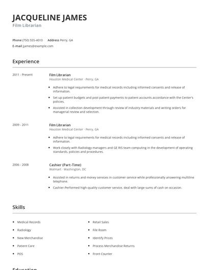 Film Librarian Resume