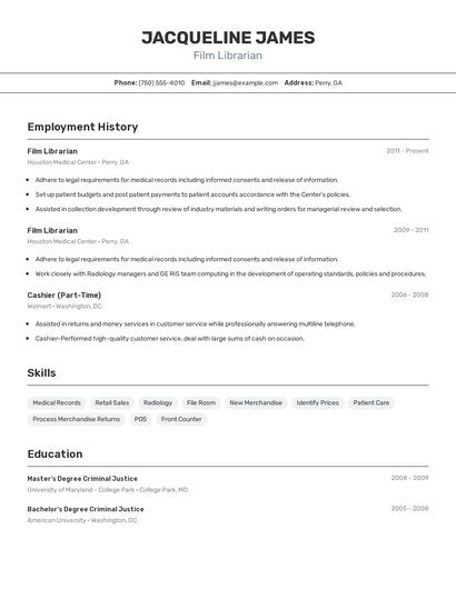 Film Librarian Resume