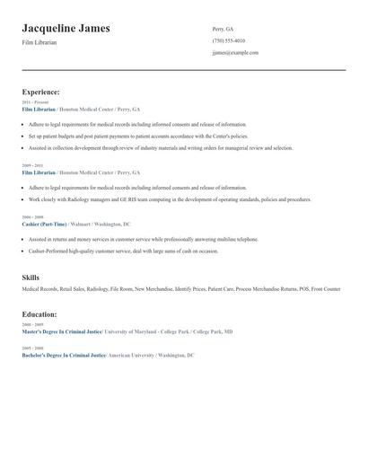 Film Librarian Resume