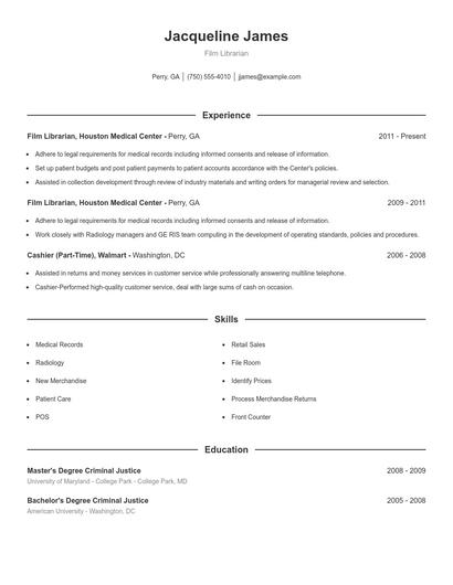 Film Librarian Resume