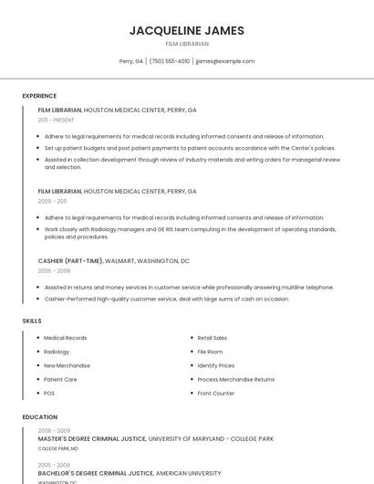 Film Librarian Resume