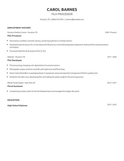 Film Processor Resume