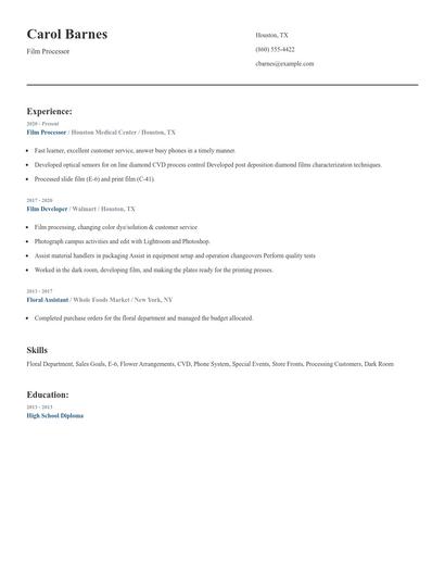 Film Processor Resume