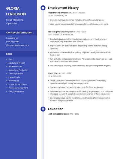 Filter Machine Operator Resume