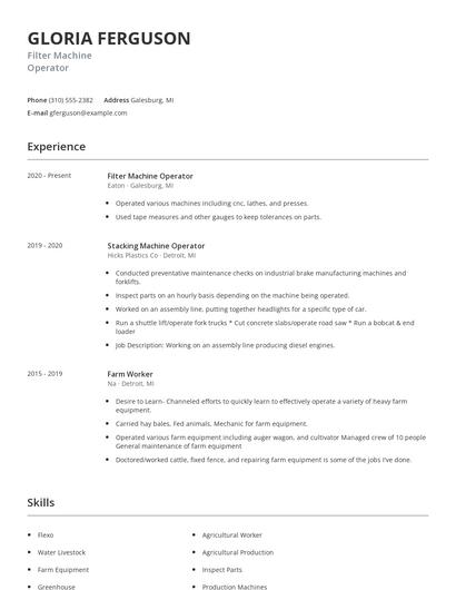 Filter Machine Operator Resume