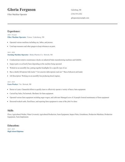 Filter Machine Operator Resume