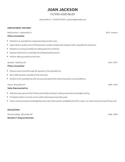 Filters Assembler Resume
