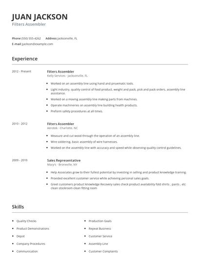 Filters Assembler Resume