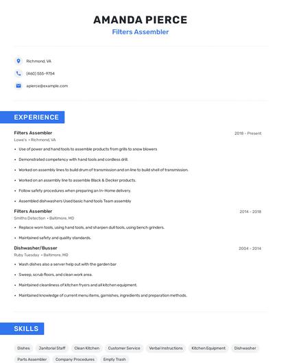 Filters Assembler Resume
