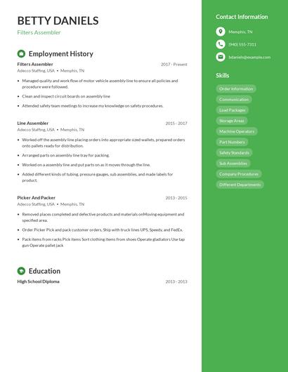 Filters Assembler Resume