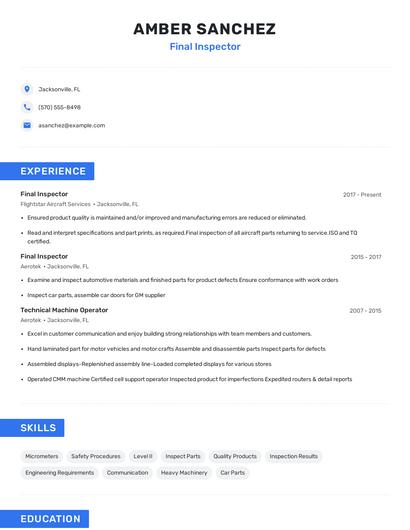 Final Inspector Resume