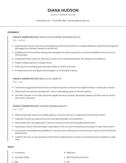 Finance Administrator Resume