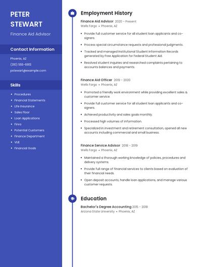 Finance Aid Advisor Resume