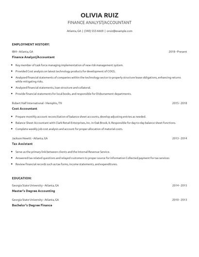 Finance Analyst/Accountant Resume