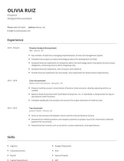 Finance Analyst/Accountant Resume