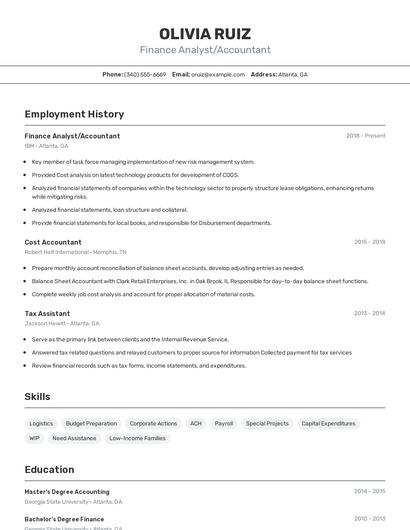 Finance Analyst/Accountant Resume