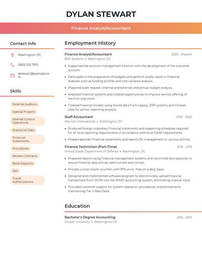 Finance Analyst/Accountant Resume