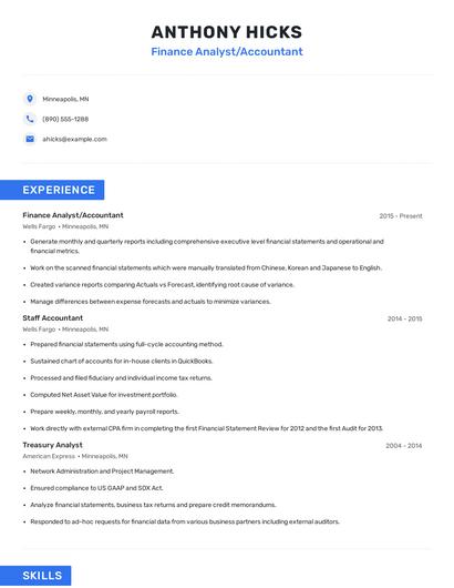 Finance Analyst/Accountant Resume