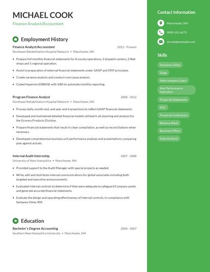 Finance Analyst/Accountant Resume