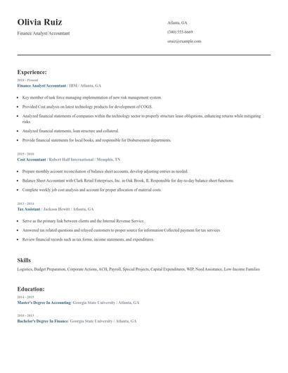 Finance Analyst/Accountant Resume