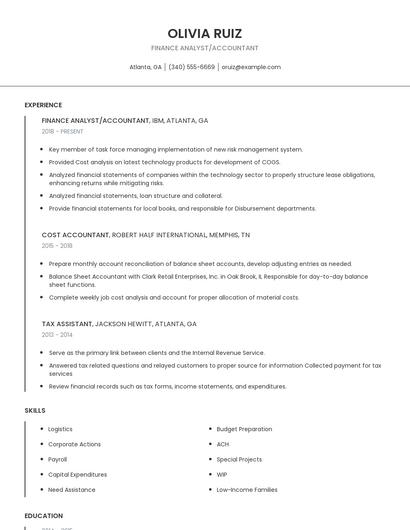 Finance Analyst/Accountant Resume