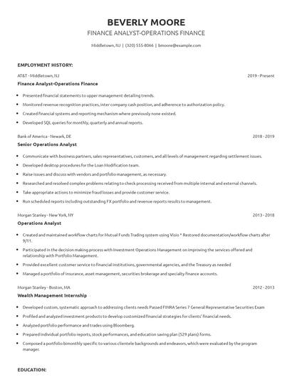 Finance Analyst-Operations Finance Resume
