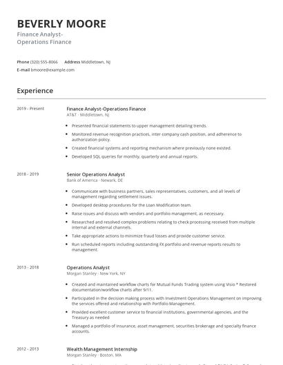 Finance Analyst-Operations Finance Resume