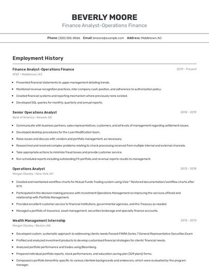 Finance Analyst-Operations Finance Resume